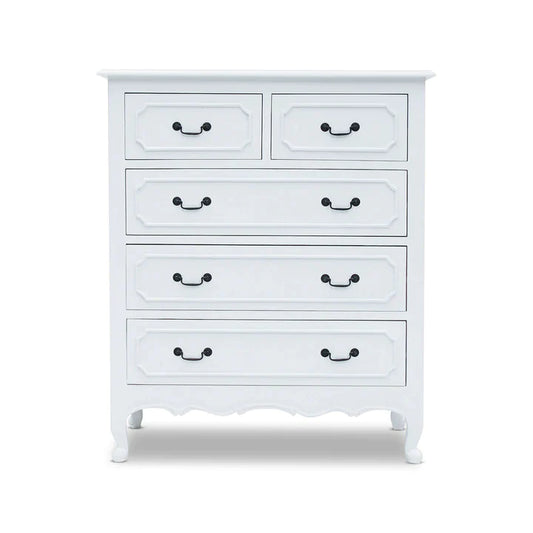 Classic 5 Drawer Chest with Weathered Oak Top - White  - House of Hyne