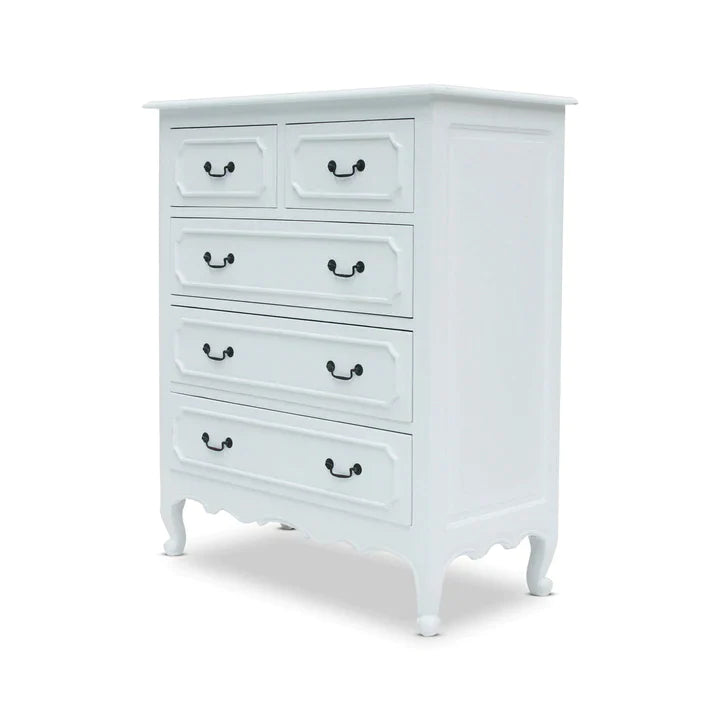 Classic 5 Drawer Chest with Weathered Oak Top - White  - House of Hyne