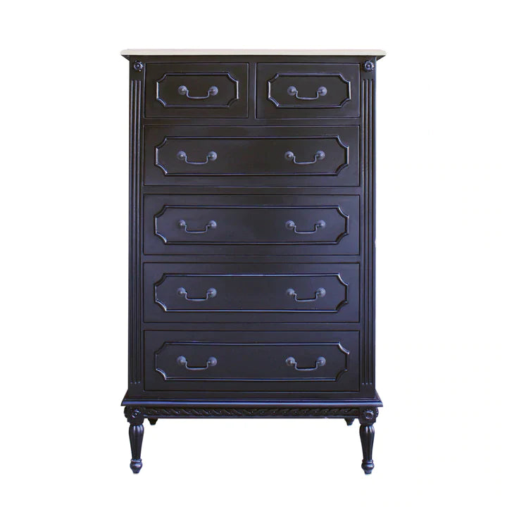 Marseille Mindy Wood 6 Drawer French Tallboy - Black - House of Hyne