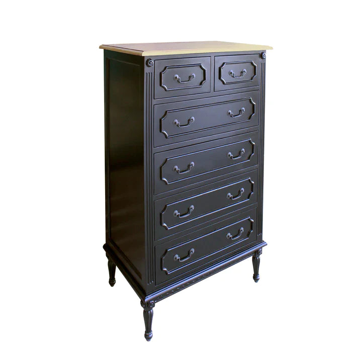 Marseille Mindy Wood 6 Drawer French Tallboy - Black - House of Hyne