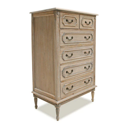 Marseille Mindy Wood 6 Drawer French Tallboy - Weathered Oak - House of Hyne