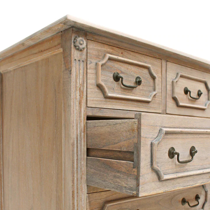 Marseille Mindy Wood 6 Drawer French Tallboy - Weathered Oak - House of Hyne