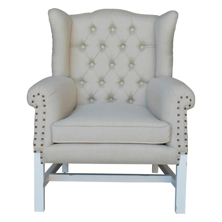 Wing Linen Blend & Mindy Wood Chair - Distressed White - House of Hyne