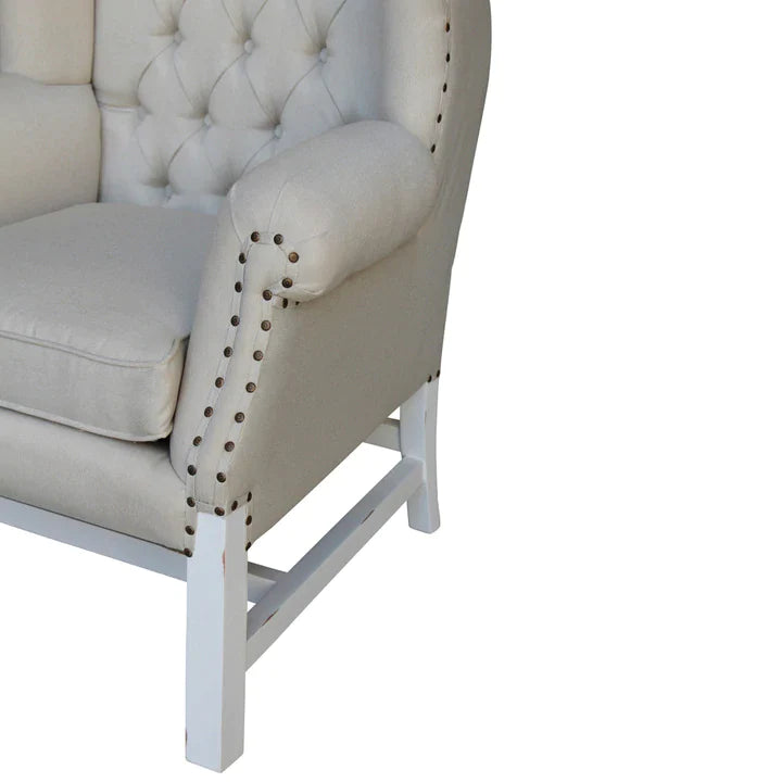 Wing Linen Blend & Mindy Wood Chair - Distressed White - House of Hyne