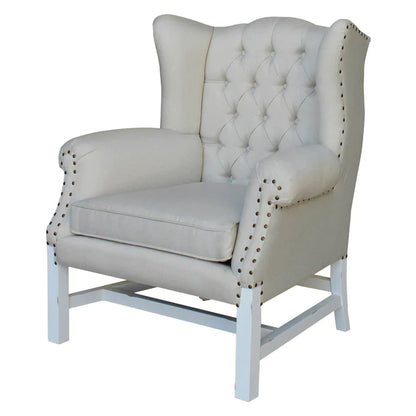 Wing Linen Blend & Mindy Wood Chair - Distressed White - House of Hyne