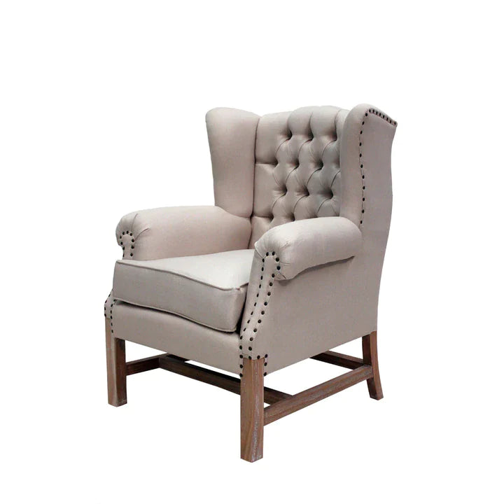 Wing Linen Blend & Mindy Wood Chair - Weathered Oak - House of Hyne