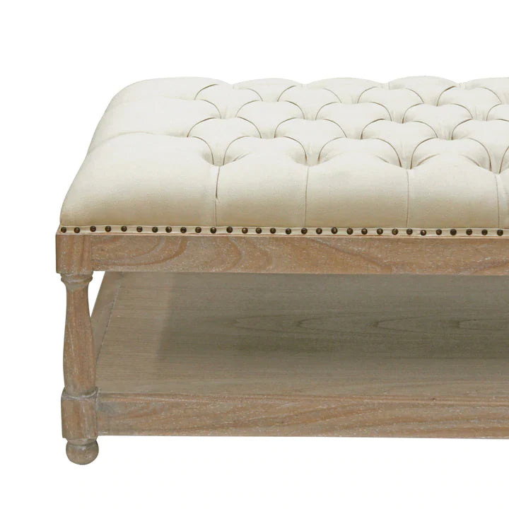 Parisian Upholstered Mindy Wood Ottoman - Canvas Fabric  - House of Hyne