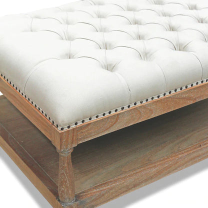 Parisian Upholstered Mindy Wood Ottoman - Canvas Fabric  - House of Hyne