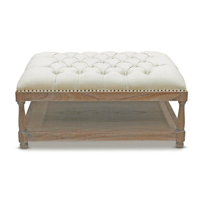 Parisian Upholstered Mindy Wood Ottoman - Canvas Fabric  - House of Hyne