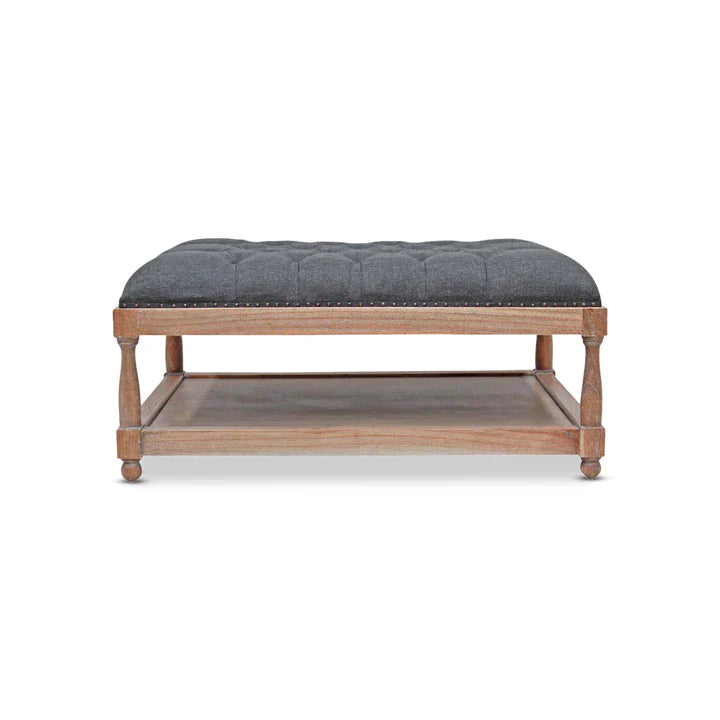 Upholstered Mindy Wood Ottoman - Raven Fabric  - House of Hyne