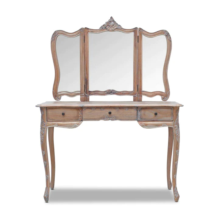 Paris Mindy Wood French Dressing Table In Weathered Oak - Large  - House of Hyne