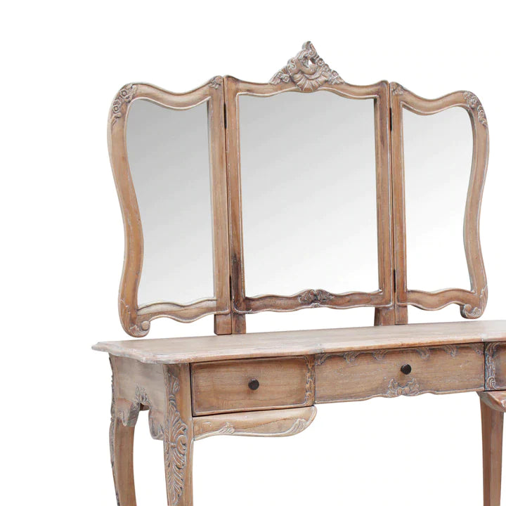 Paris Mindy Wood French Dressing Table In Weathered Oak - Large  - House of Hyne