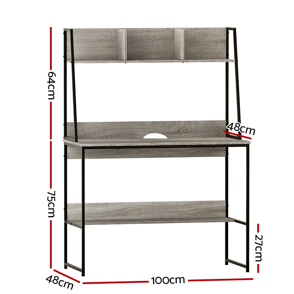 Artiss Workstation Bookshelf Storage Table - Grey - Notbrand