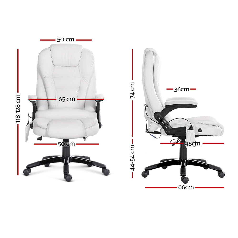 PU Leather 8 Point Reclining Massage Office Chair - White - Notbrand