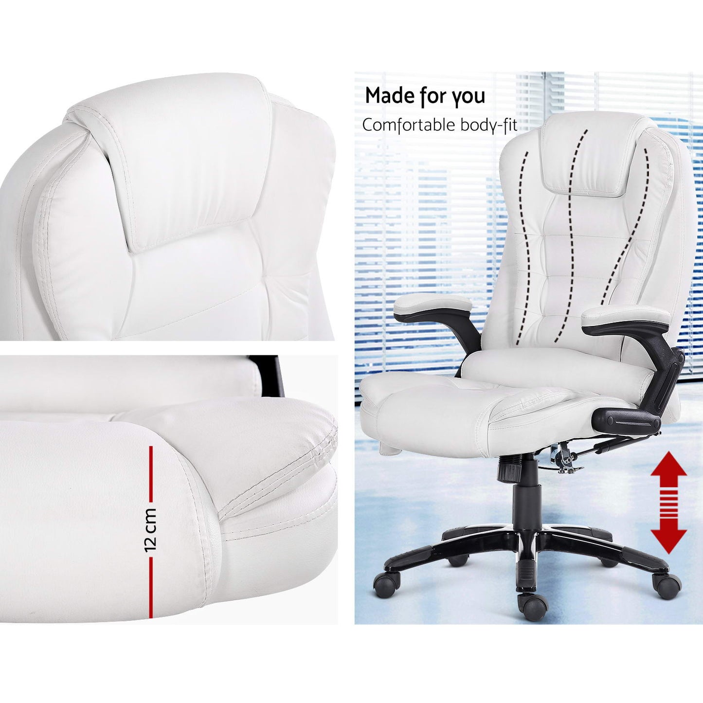 PU Leather 8 Point Reclining Massage Office Chair - White - Notbrand