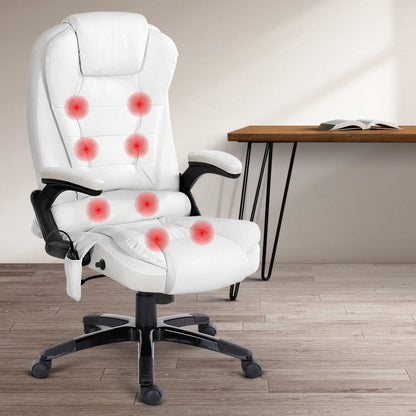 PU Leather 8 Point Reclining Massage Office Chair - White - Notbrand