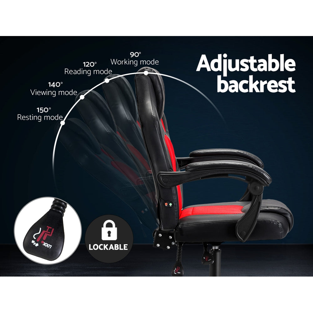 Artiss Massage Office Chair Gaming Computer Seat Recliner Racer Red - Notbrand