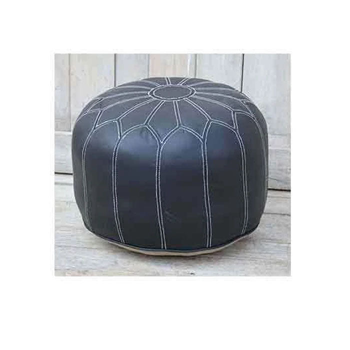 Moroccan Leather Ottoman Black - Notbrand