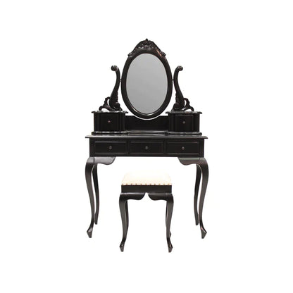 Paris Mindy Wood Dressing Table With Stool - Black  - House of Hyne