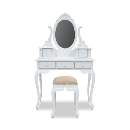 Paris Mindy Wood  Mirror Dressing Table With Stool - White - House of hyne