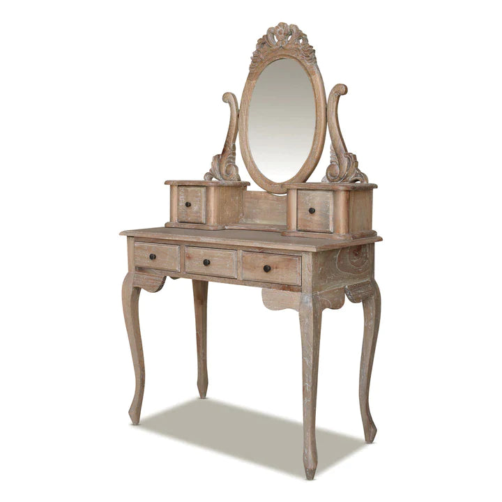 Paris Mindy Wood Dressing Table With Stool - Weathered Oak  - House of Hyne