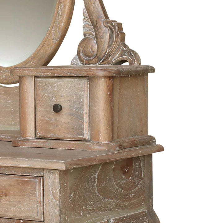 Paris Mindy Wood Dressing Table With Stool - Weathered Oak  - House of Hyne