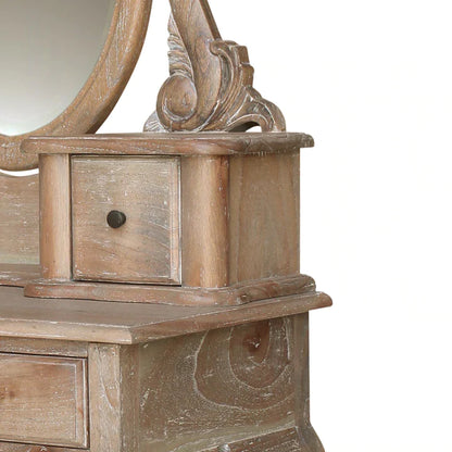 Paris Mindy Wood Dressing Table With Stool - Weathered Oak  - House of Hyne