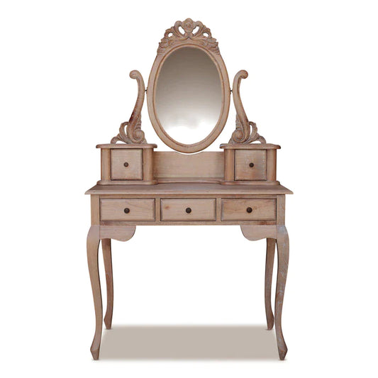 Paris Mindy Wood Dressing Table With Stool - Weathered Oak  - House of Hyne