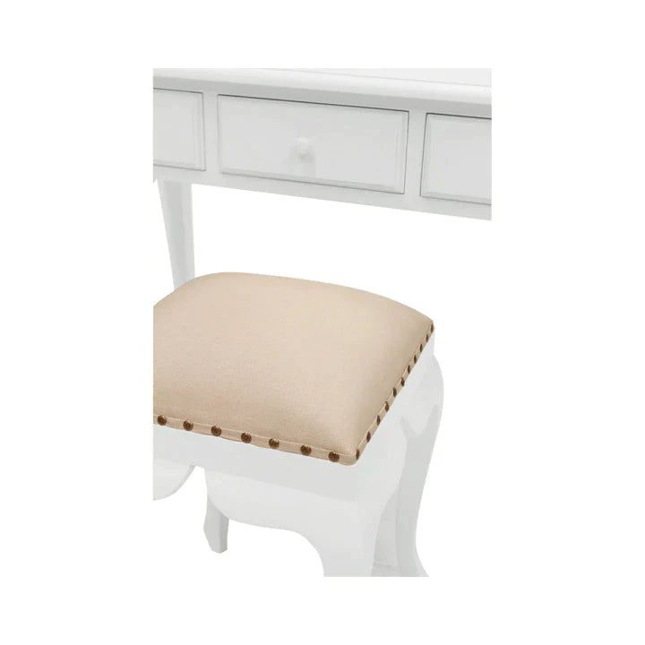 Paris Mindy Wood  Mirror Dressing Table With Stool - White - House of hyne