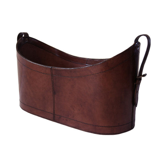 Boat Neck Dark Leather Open Magazine Basket - Notbrand