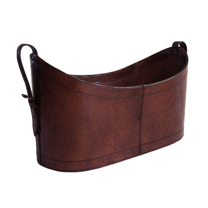 Boat Neck Dark Leather Open Magazine Basket - Notbrand