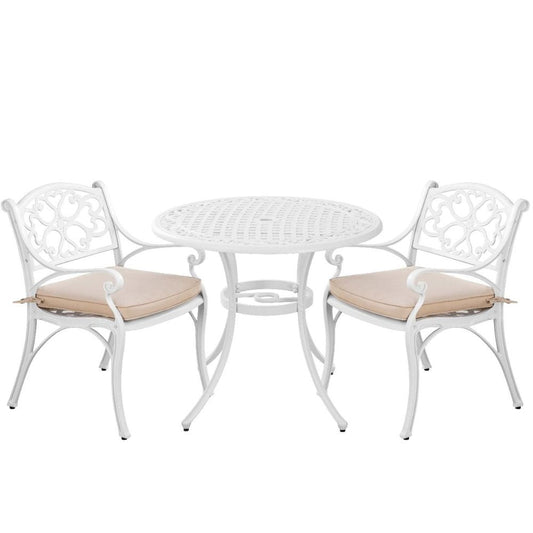 Marco Cast Aluminium Round Outdoor Dining Table Set in White - 3 Pieces - NotBrand