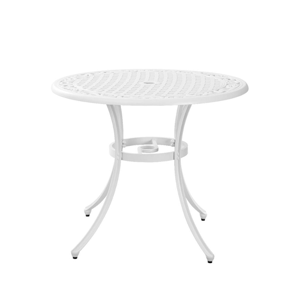 Marco Cast Aluminium Round Outdoor Dining Table Set in White - 3 Pieces - House of Hyne