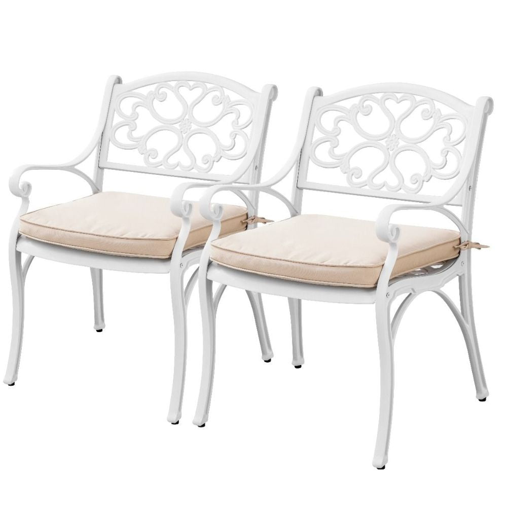 Marco Cast Aluminium Round Outdoor Dining Table Set in White - 3 Pieces - House of Hyne