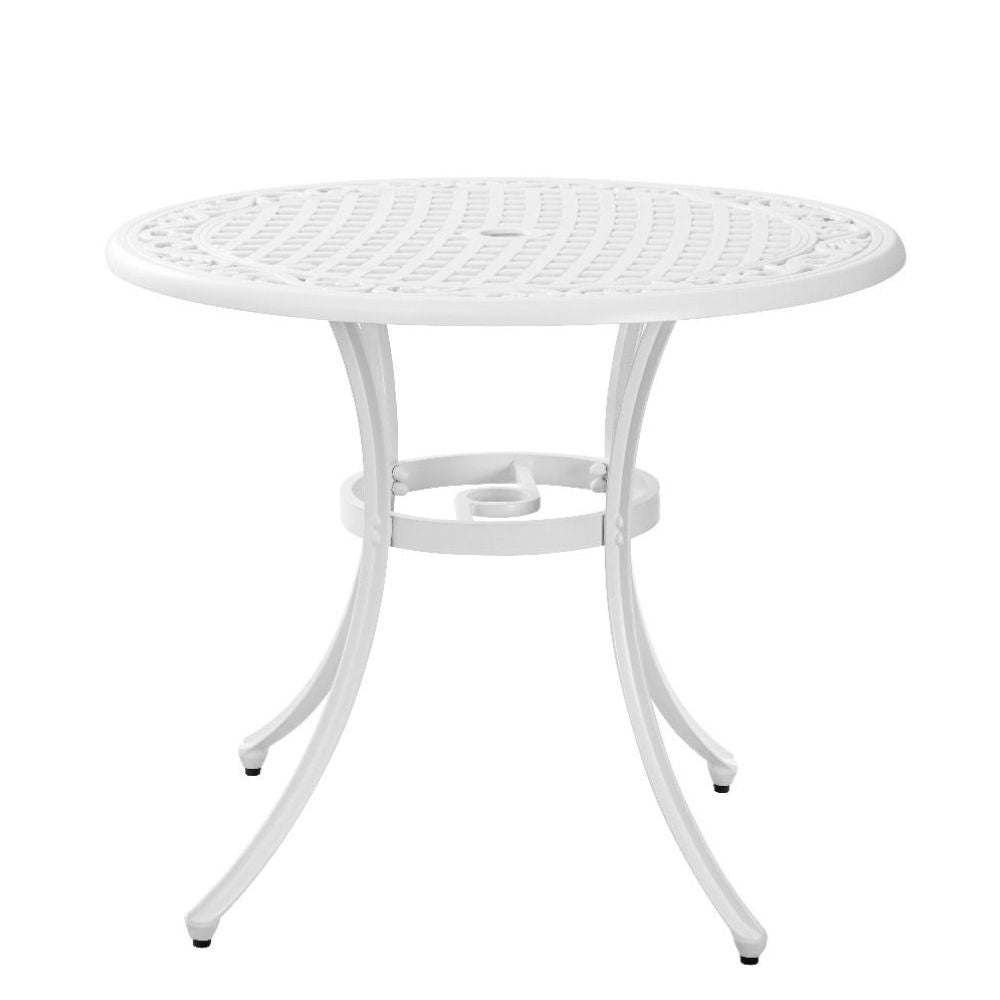 Marco Cast Aluminium Round Outdoor Dining Table Set in White - 5 Pieces - House of Hyne