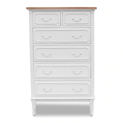 Marseille Mindy Wood 6 Drawer French Tallboy - White - House of Hyne