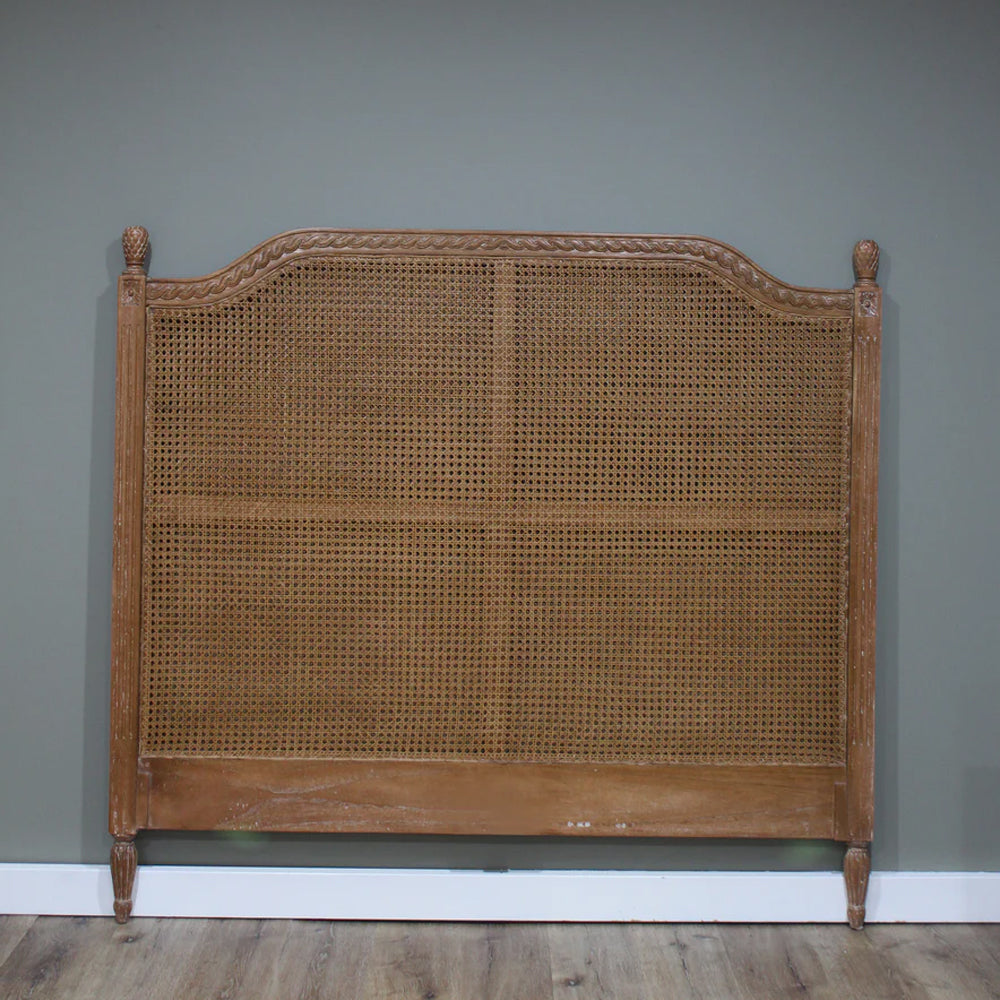 Marseille Rattan & Mindy Wood Headboard- Weathered Oak - House of Hyne