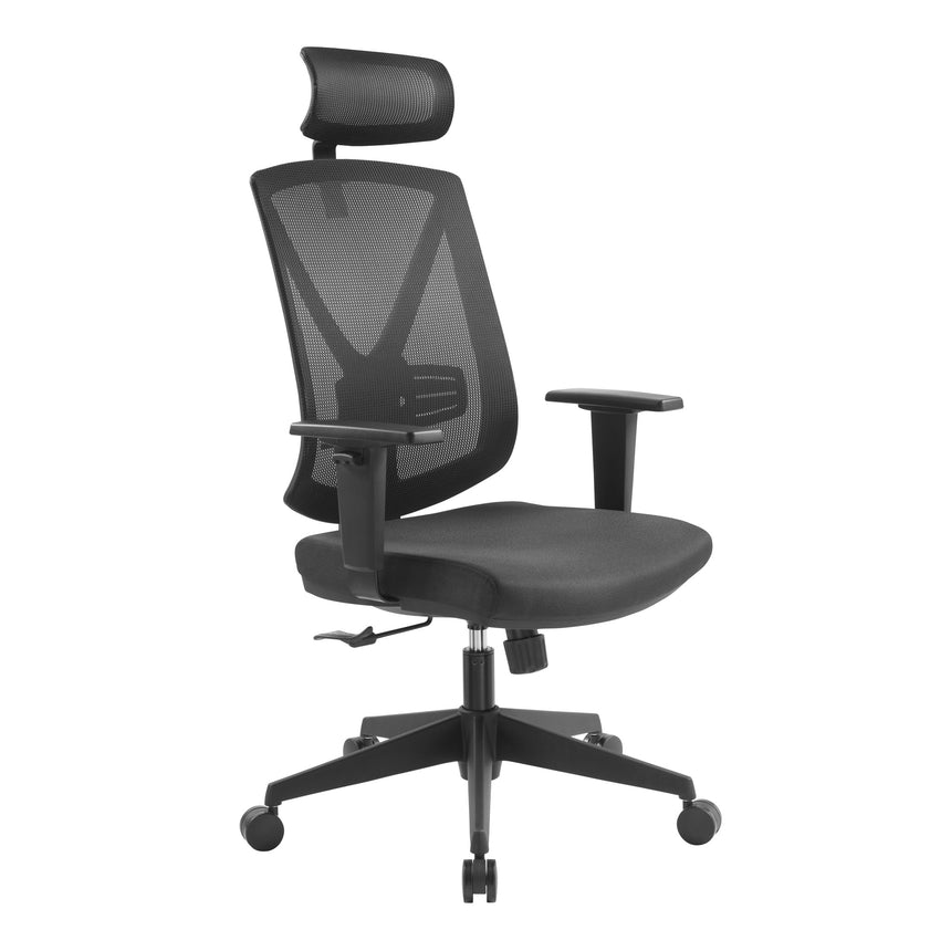 Volnir Mesh Ergonomic Fabric Office Chair with Headrest - Black - Notbrand