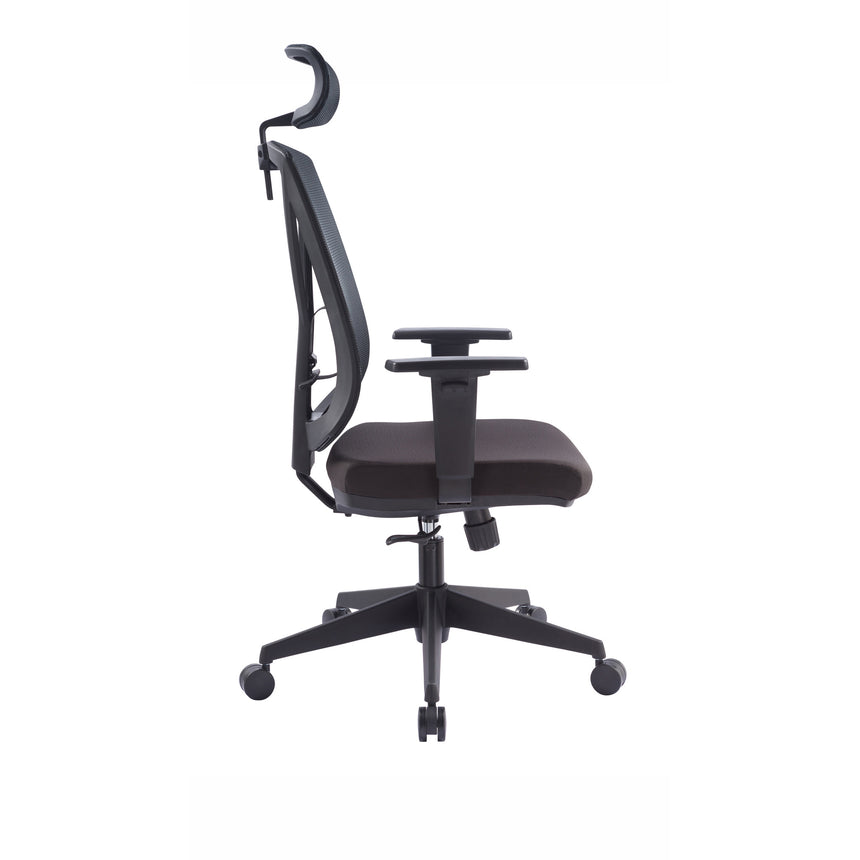 Volnir Mesh Ergonomic Fabric Office Chair with Headrest - Black - Notbrand