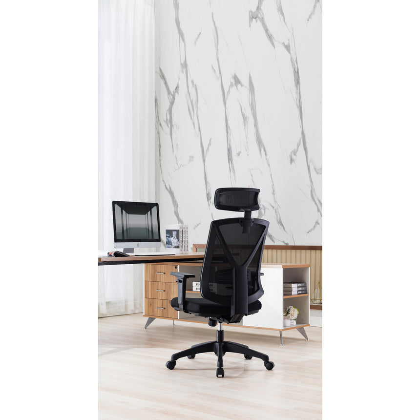 Volnir Mesh Ergonomic Fabric Office Chair with Headrest - Black - Notbrand