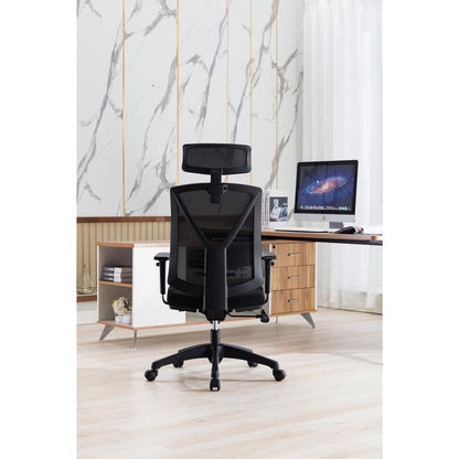 Volnir Mesh Ergonomic Fabric Office Chair with Headrest - Black - Notbrand