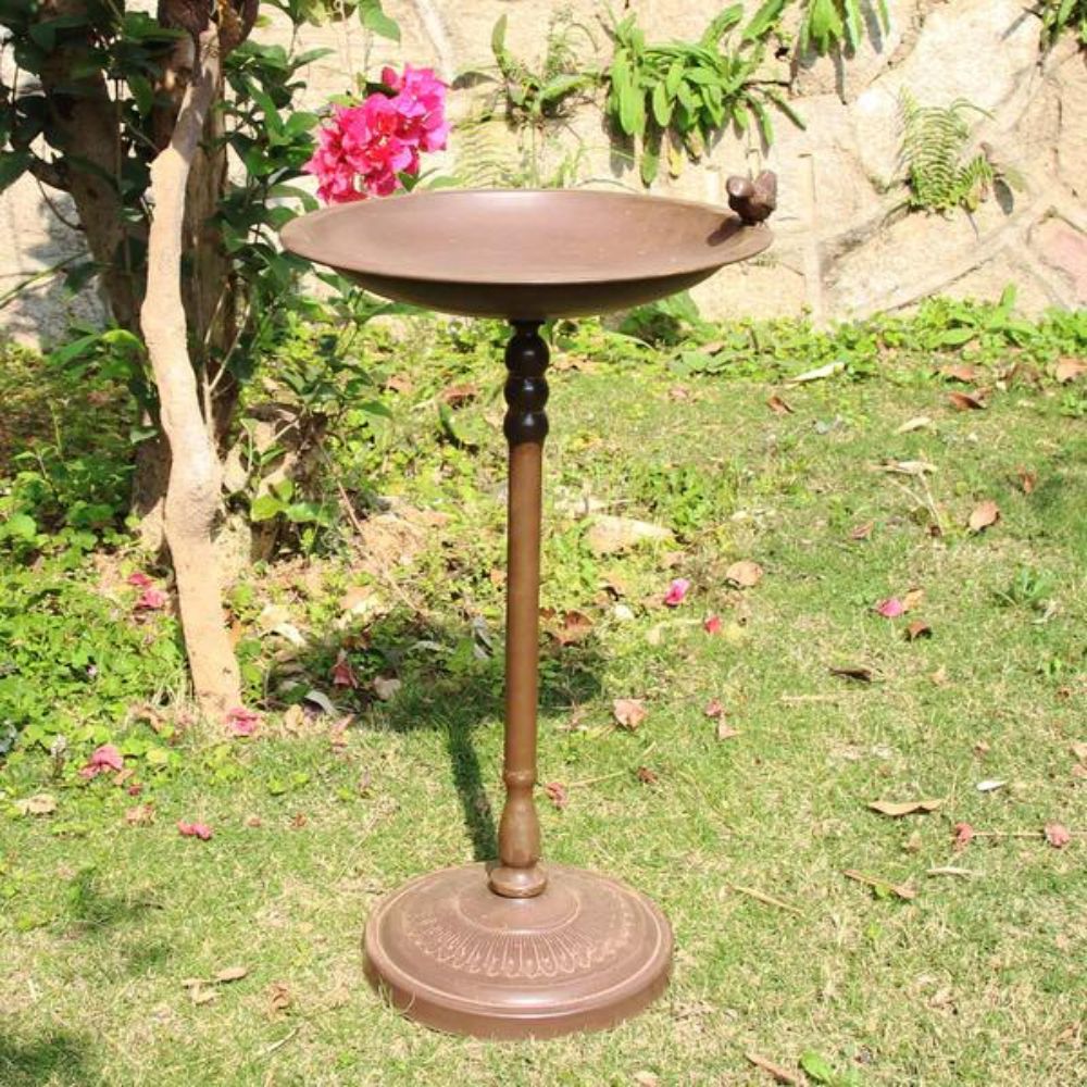 Metal Birdfeeder/Bath with Cast Bird Feature - Rustic Brown -  NotBrand