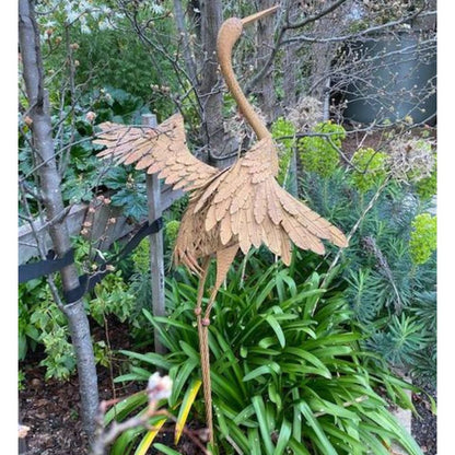 Metal Garden Statue of a Crane with Majestic Wings - NotBrand