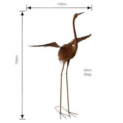 Metal Garden Statue of a Crane with Majestic Wings - NotBrand