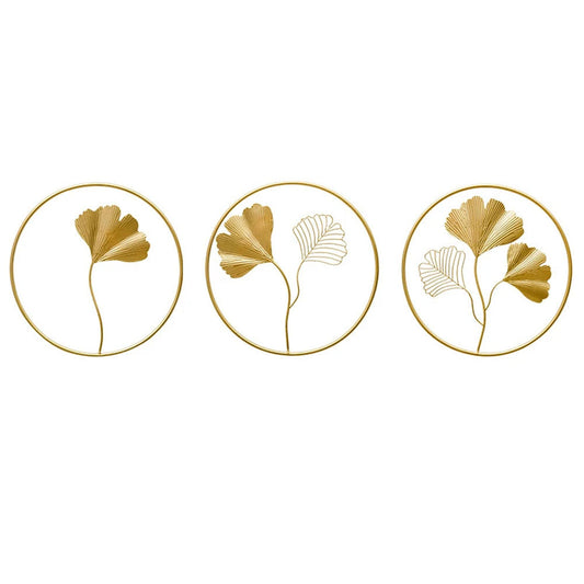 Metal Ginkgo Leaf Round Wall Decoration - Gold - Notbrand