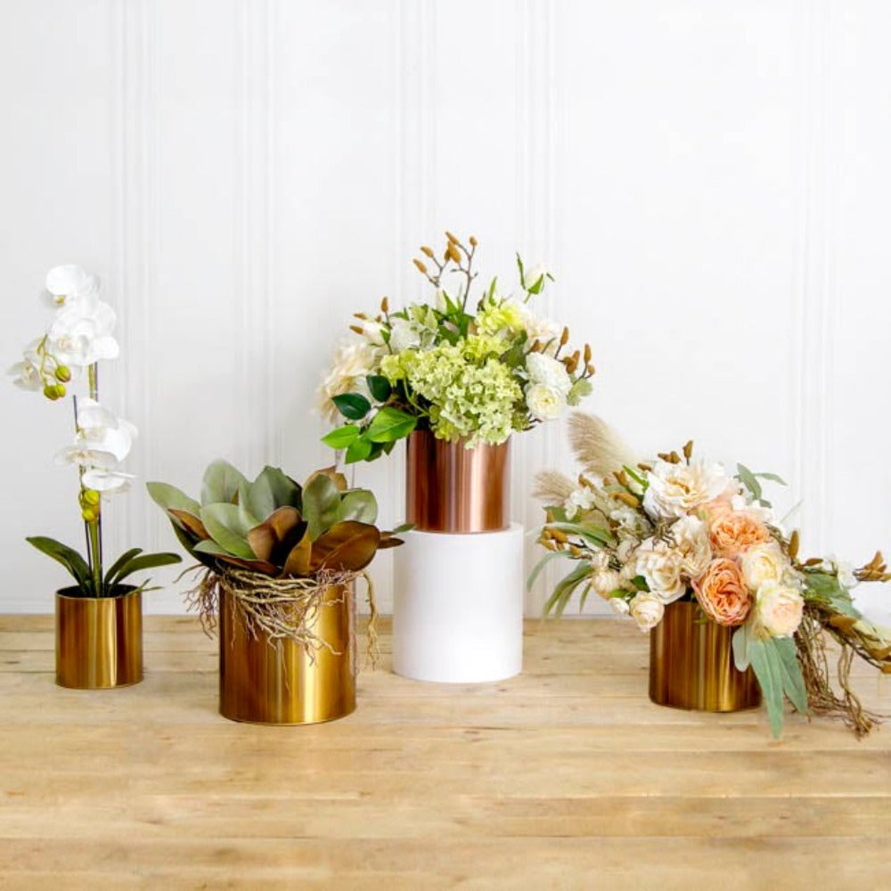 Set of 3 Metal Plant Arrangement Flat Bowl - Brass Gold - Notbrand