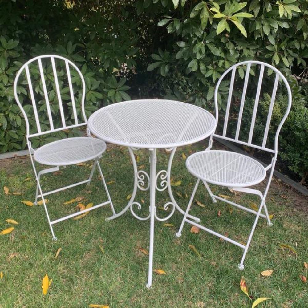 Mia 3 Piece Bistro Balcony Metal Garden Patio Setting - White - NotBrand