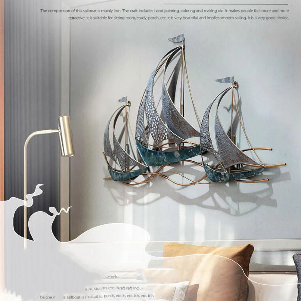 Wrought Iron 3D Hanging Sailboat Wall Mural - Notbrand