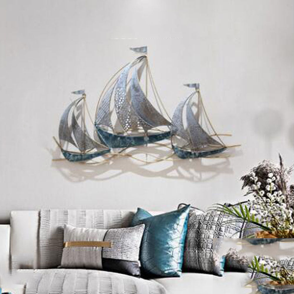 Wrought Iron 3D Hanging Sailboat Wall Mural - Notbrand