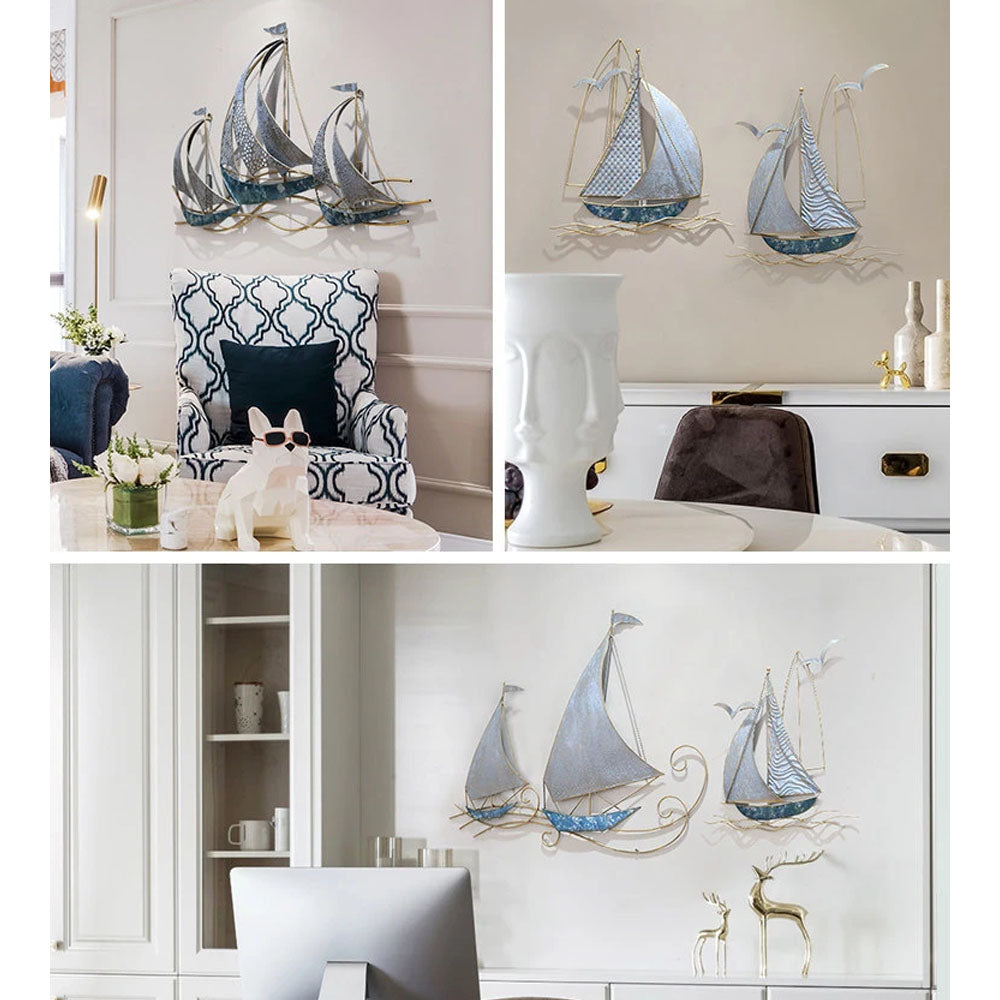 Wrought Iron 3D Hanging Sailboat Wall Mural - Notbrand